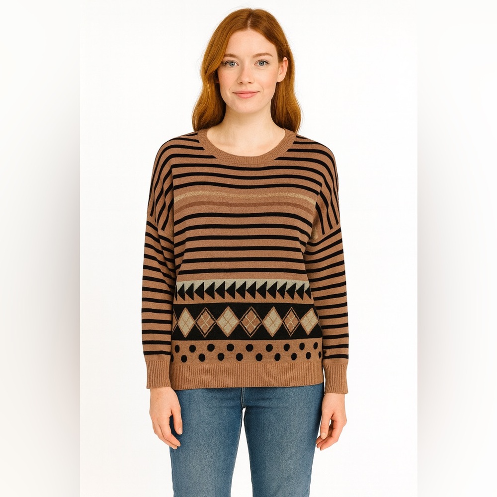 Moonlight Striped argyle sparkly oversized lightweight sweater